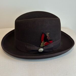 DenZel Brown Fedora Hat with Feather Accent